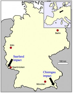 map of Germany showing the Saarland impact and Chiemgau impact locations