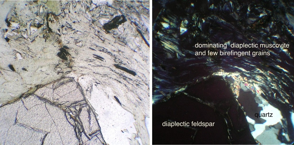 shocked quartzite cobble from 001 crater Chiemgau impact diaplectic muscovite and feldsparglass